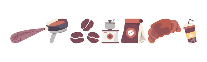 A delightful arrangement featuring coffee and a croissant, perfect for conveying the essence of a cozy breakfast or cafe scene.