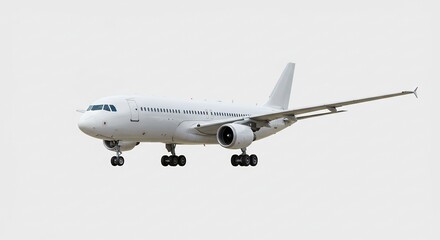Obraz premium 白い旅客機、滑走路を軽やかに離陸準備. AI Generated
