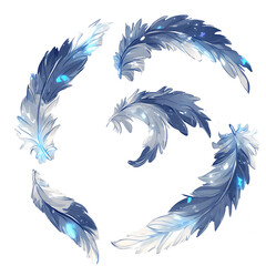 Fantastic gray-blue feathers of a fantasy block without a background.