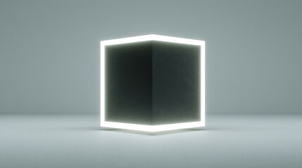 Fototapeta premium Isometric render of an illuminated black box with glowing edges and modern design, showcasing futuristic technology concept in minimalistic style and high contrast lighting effects.