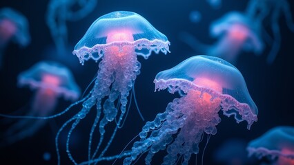 Luminous jellyfish in water
