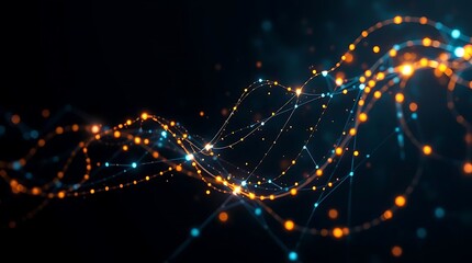 Futuristic Digital Network with Glowing Nodes and Interconnecting Lines in Abstract Tech Design