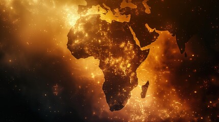 Obraz premium Highly detailed planet Earth showing Africa glowing at night, surrounded by countless stars in space