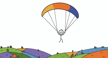 Obraz premium Paragliding Stick Figure Over Colorful Hills Illustration