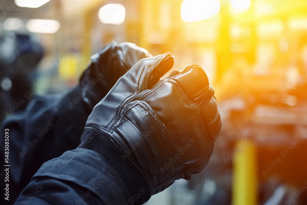 Aufkleber worker wearing gloves in modern factory for production generative ai