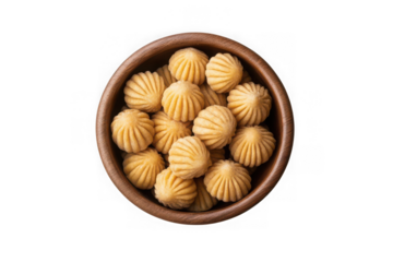 Maamoul cookies in wooden bowl, middle eastern sweets, eid al-fitr dessert, traditional pastry, isolated on transparent background