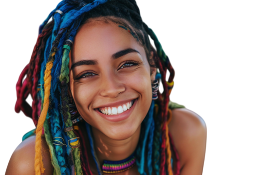 Portrait of a Smiling Young Woman with Colorful Dreadlocks Varient 5