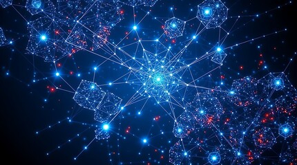 Fototapeta premium Futuristic Digital Network with Glowing Nodes and Interconnecting Lines in Abstract Tech Design