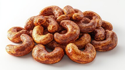 Roasted cashews in a pile on white background. (1)