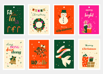 Cute hand drawn gift tags for Christmas, typographic designs and lovely illustrations - vector design