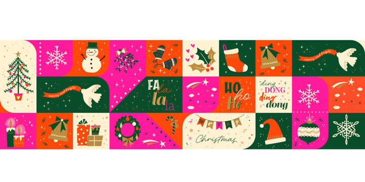 Cute patchwork christmas seamless pattern, modern design, great for textiles, banners, wrapping, wallpaper - vector design