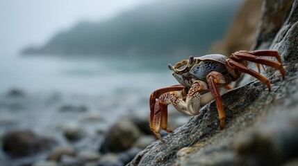 Khris crab exploring coastal boundaries shoreline wildlife photography natural habitat close-up land and sea interaction