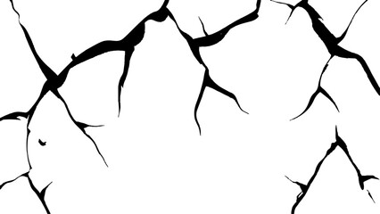 Vector grunge cracked texture transparent background. Crack texture lines isolated on white background.	