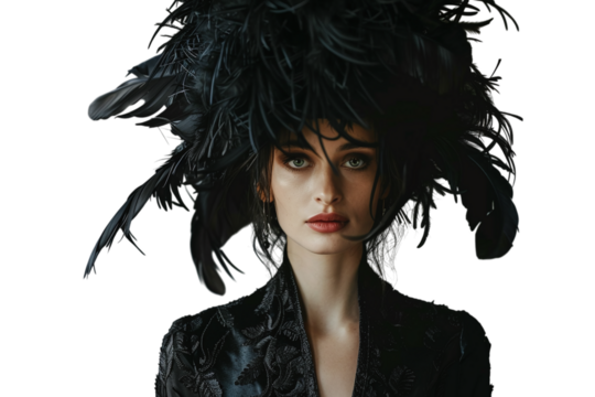 Portrait of a Woman in a Black Feather Headpiece and Jacket Varient 5