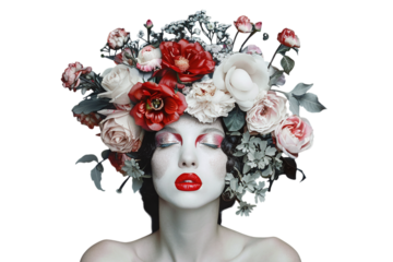 Portrait of a Woman with Bold Makeup and Flower Headpiece Varient 1