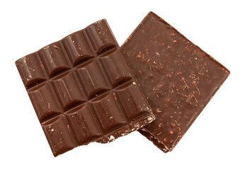 Milk chocolate bar on a white background, top view. Chocolate isolate