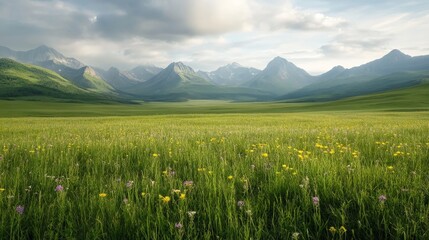 Fototapeta premium Vibrant wildflower prairie in a serene countryside landscape nature photography peaceful field of colorful blooms