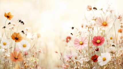 Vibrant flowers blooming in the prairie countryside field nature's beauty captured in the soft light