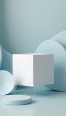White Box on Abstract Soft Curved Blue Background