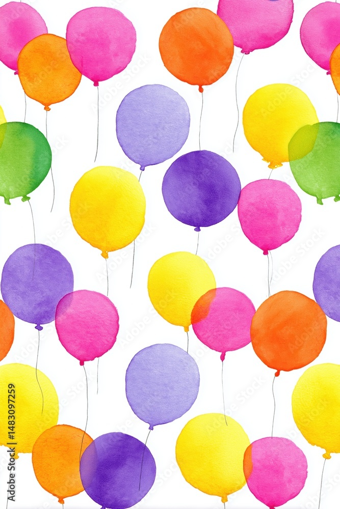 Poster a colorful pattern of balloons is displayed on a white background. the balloons are of various color