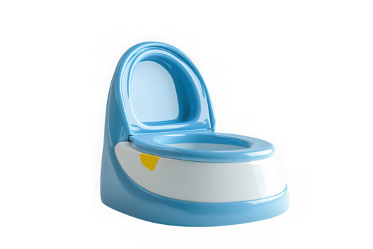 Blue baby potty training toilet seat for toddlers and kids, portable potty chair, child toilet trainer isolated on transparent background
