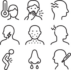 Common Illnesses Line Editable Icons Set — Vector AI EPS, PNG Transparent, and JPEG Clipart on White Background

