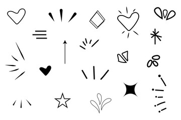 Hand draw symbol vector set. graphic effects for character emotion. different style doodle element collection