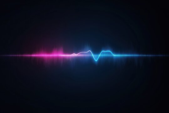 A purple and blue wave of sound is shown on a dark background. The wave is very long and has a lot of energy