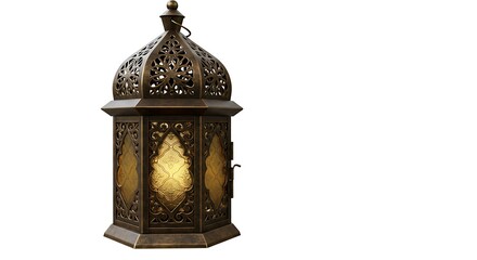 Fototapeta premium Intricate metal lantern glows softly warm light octagonal design. AI Generated