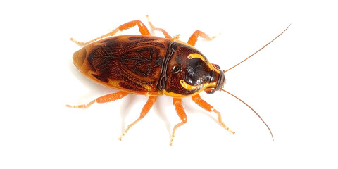 This cockroach displays intricate patterns and colors on its body,