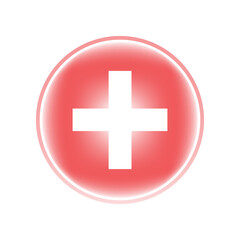 This vector illustration shows a Switzerland flag button with a red cross icon, a medical symbol of first aid, and health