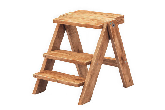 Wooden step stool ladder portable folding 3-step lightweight home kitchen wood stepstool furniture isolated on transparent background