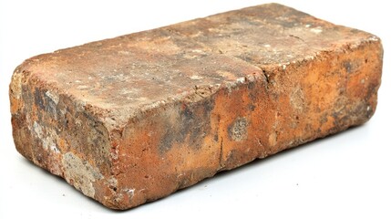 Single weathered orange brick isolated on white.