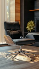 A realistic office chair cushion stitcher mockup with a branded design, placed on a table