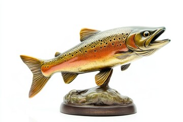 Fototapeta premium Brown trout sculpture isolated on white background for decoration and collection.