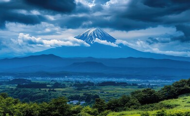 Majestic Mountain Peak, Cloudy Sky, Lush Landscape