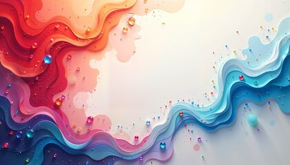 colorful abstract artwork with waves and droplets.