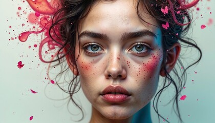 portrait of a girl with vibrant colors and butterflies.