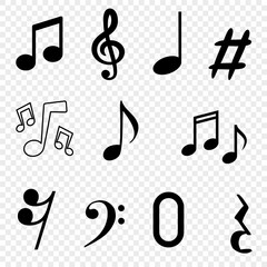 Vector Black Notes Icons Set – Music Symbols & Sound Elements Collection
