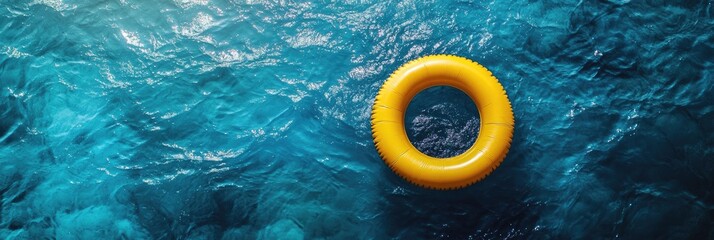 Floating life preserver on deep blue water