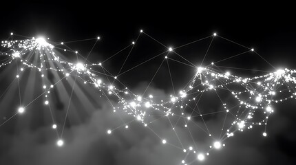 Dynamic Web of Glowing Nodes and Connections in a Futuristic Digital Network