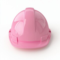 Fototapeta premium A shiny pink construction hard hat photographed from above on a white background.