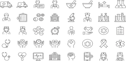 Medical Line Editable Icons set. Vector illustration in modern thin line style of general medical icons: signs and symbols of medicine and pharmacology, hospital, doctor, tests, etc.