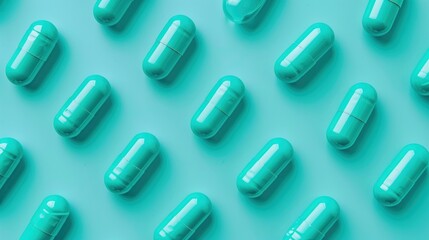 Glowing probiotic capsules with abstract bacteria shapes, symbolizing gut health and microbiome balance, digestive wellness and healthy lifestyle concept.

