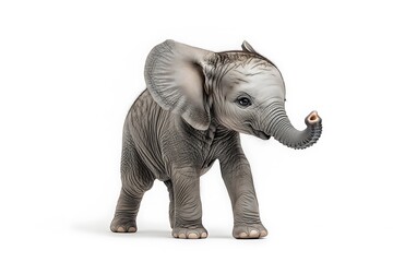 Obraz premium A small elephant calf standing on a white background looking towards the right side of the frame