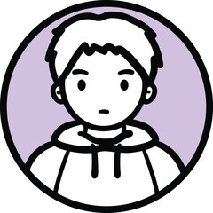 Round icon people avatar photo profile picture black line cartoon minimal style boy man in hood