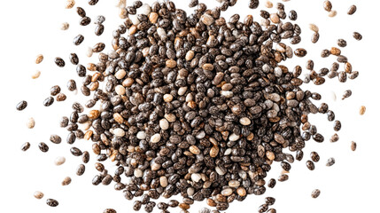 Healthy organic chia seeds explosion close up studio shot high resolution image food background eat diet brown on transparent background