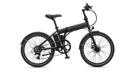 Obraz premium Black Folding Bicycle with Knobby Tires and Black Saddle Isolated on White Background Offering Portability and Modern Appeal
