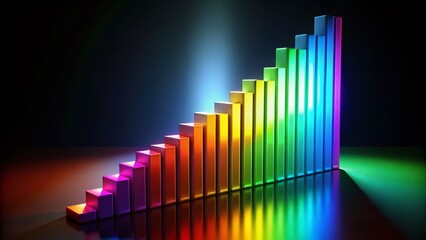 3D Multicolor Bar Graph, Night Photography, Isolated on Black Background