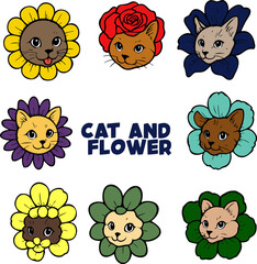 set cute cat and flower